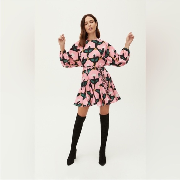 Rhode Dress Maryn Mini Long Sleeve Belted in Rose Bloom Pink - Picture 3 of 11
